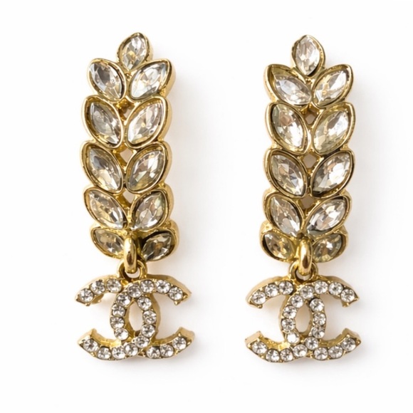 CHANEL Jewelry - CHANEL Gold Crystal Drop Earrings
